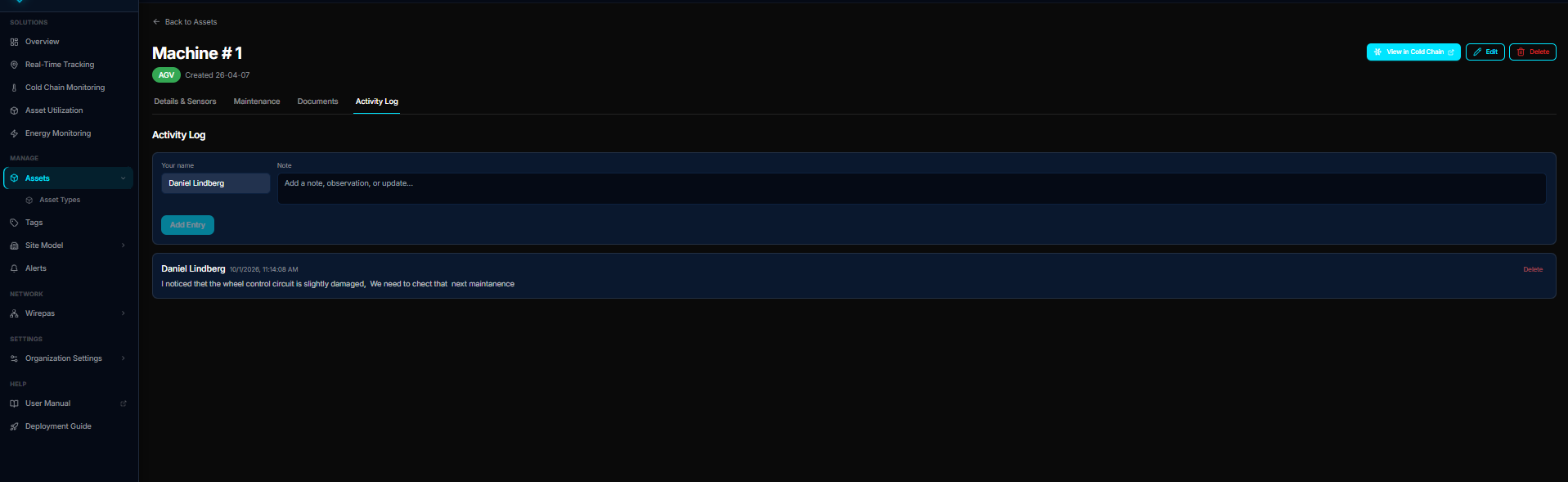 Activity log