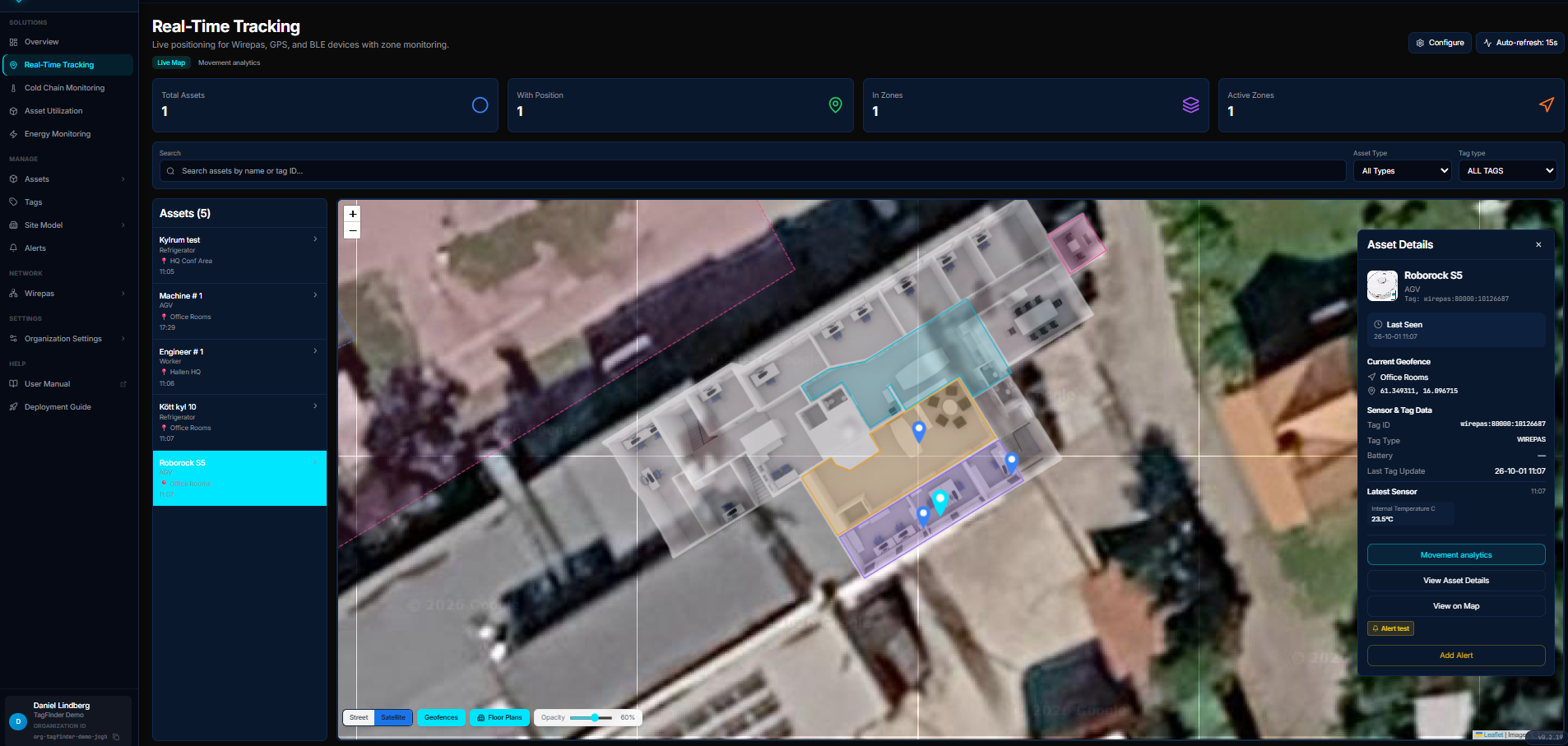 Selected asset panel