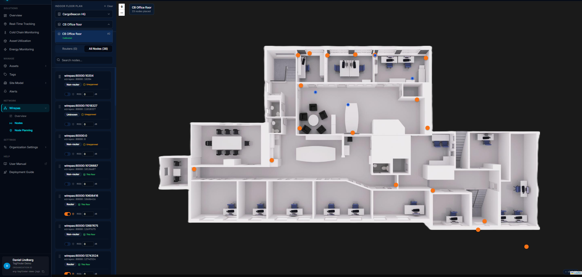 Node placement on a floor plan